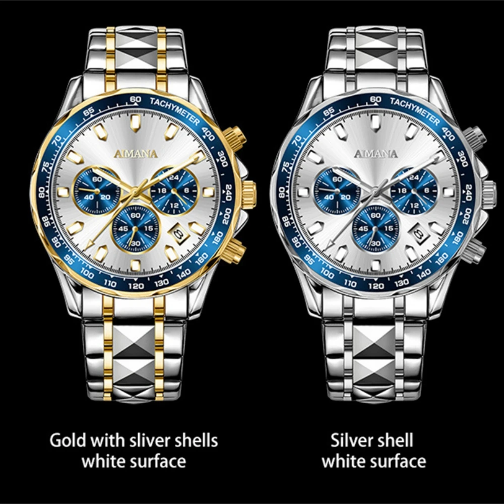 أزياء رجالية كرونوغراف متعددة الوظائف ساعات رجالية فاخرة الأعمال الرياضية كوارتز الصلب ساعة للرجل ساعة اليد على مدار الساعة relojes