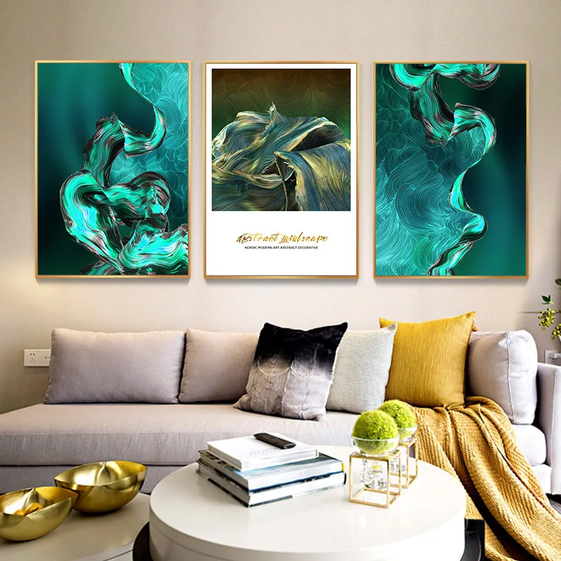 

3pcs/Set Abstract Green Ink-wash Canvas Poster Art Wall Decoration Painting Modern Nordic Living Room Room Home Decor Murals