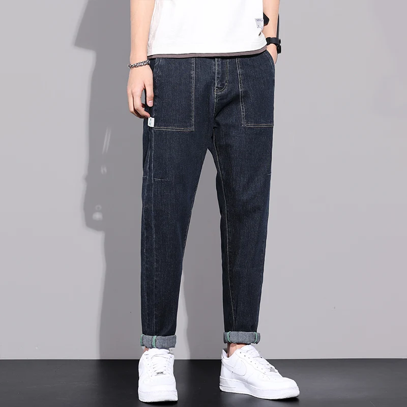 Nice Spring Summer Black Blue Cargo Jeans Men Streetwear Denim Jogger Pants Man Baggy Harem Primary Color Jean Trousers Male