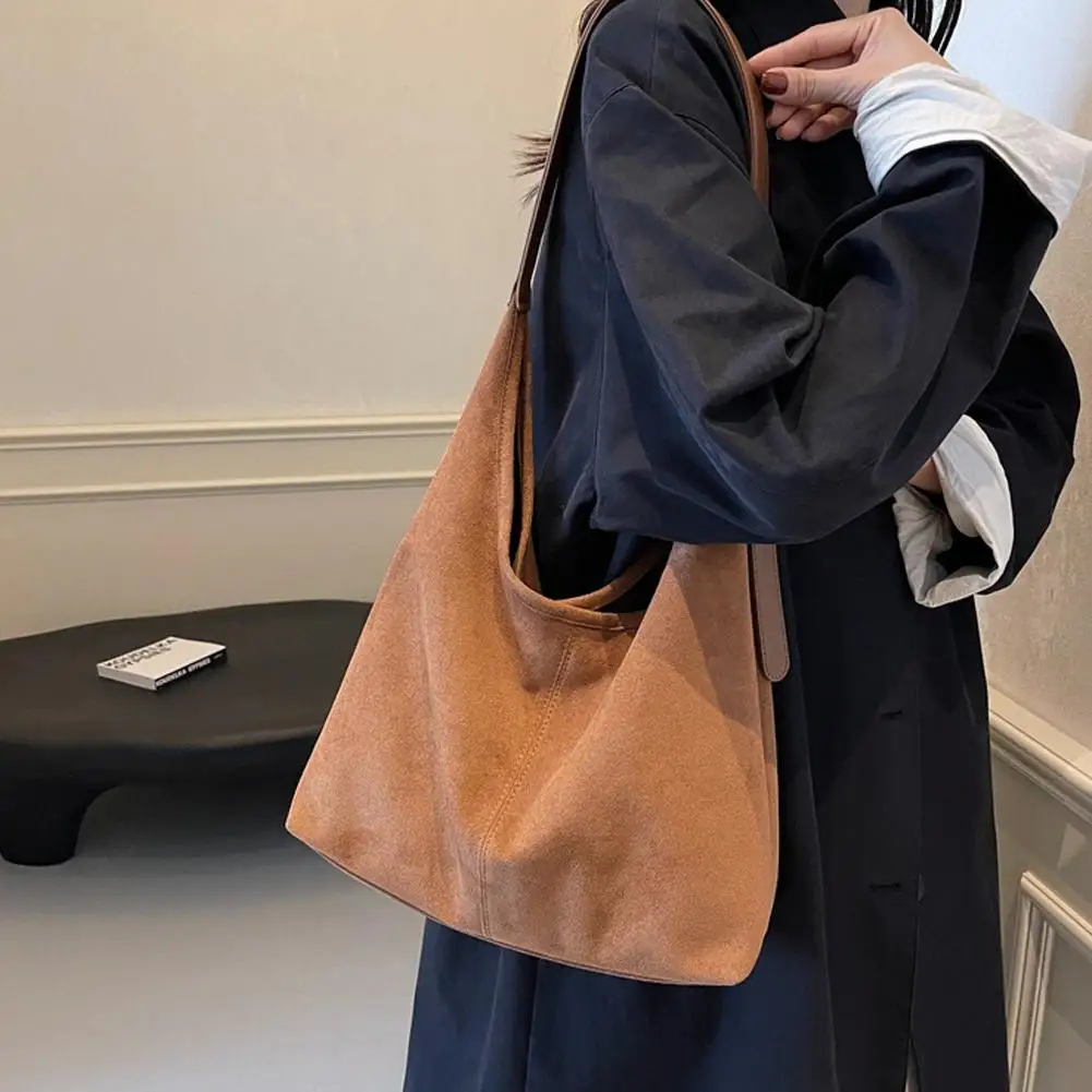 حقيبة نسائية كلاسيكية من جلد الغزال حقيبة حمل جديدة ذات سعة كبيرة للخريف والشتاء حقيبة كتف عادية بسيطة حقائب تحت الإبط #3