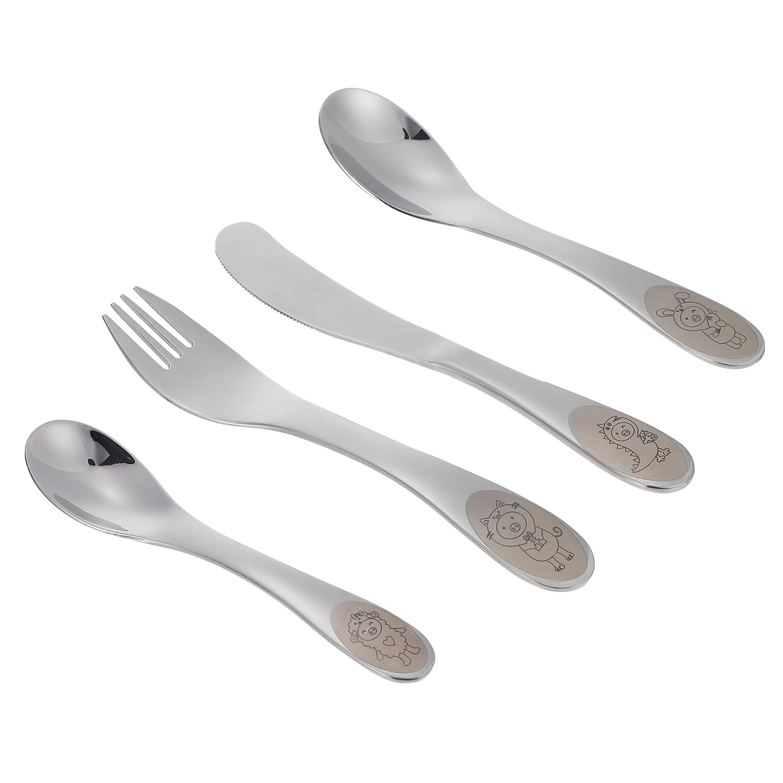 

1set Kids Set Stainless Steel Spoon Fork Adorable Kids Cutlery Spoon Pattern Feeding Baby Tableware Safe Ergonomic