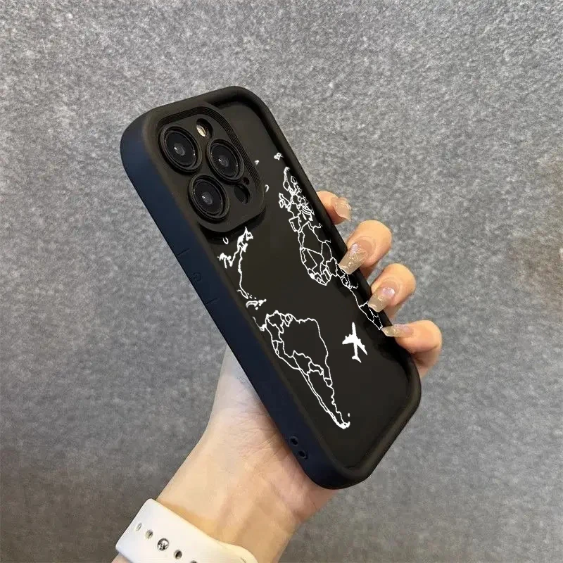 Capa de telefone inspirada em viagens de rota de avião para iphone 15 pro 14 17 13 12 11 16 pro max 7 8 plus 17 pro à prova de choque fosco tpu funda