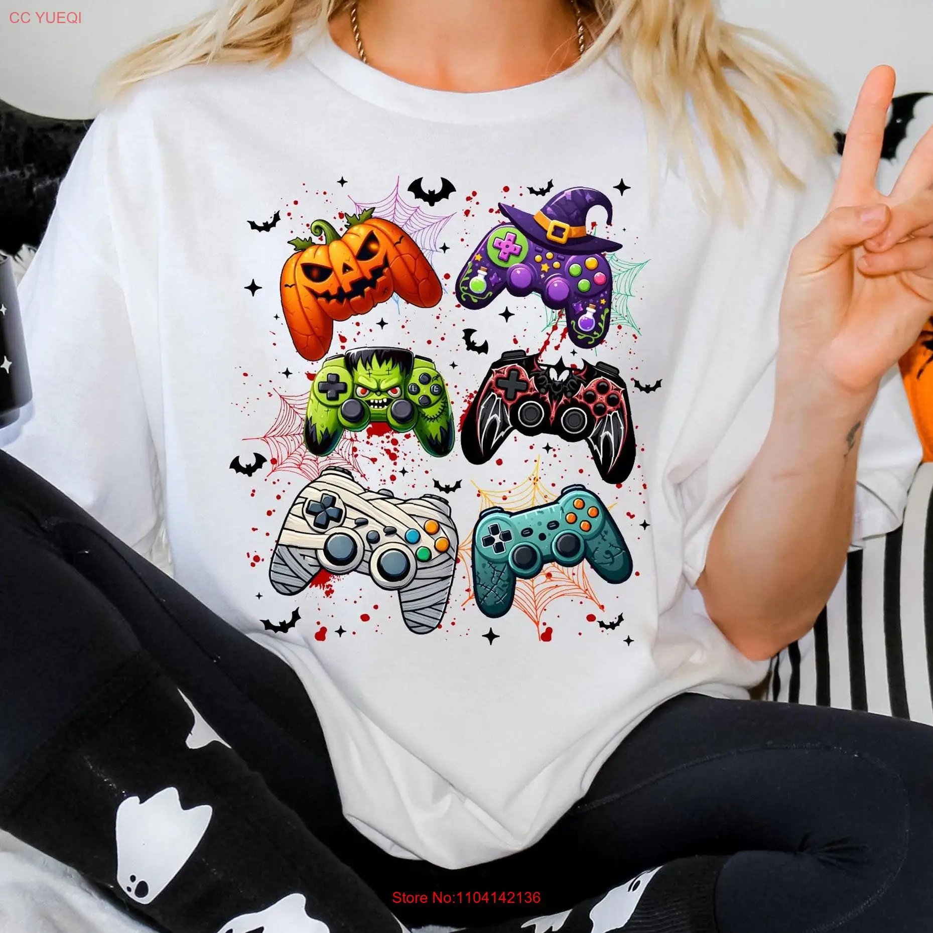 Retro Halloween Gaming Controller T Shirt Skeleton Zombie Spooky Season Trick Or Treat long or short sleeves