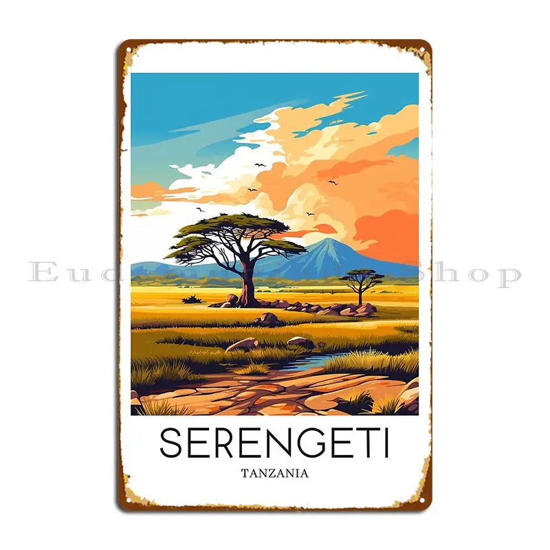 A Pop Art Travel Print Of The Serengeti National Park Tanzania Metal Plaque Garage Garage Designs Funny Tin Sign Poster