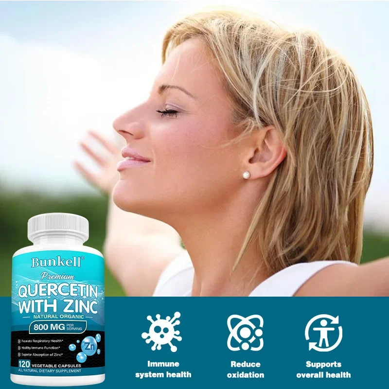 Quercetin with Zinc - Natural and Organic, Supports Respiratory Health, Immune Function, Eye Health, Non-GMO and Gluten-Free