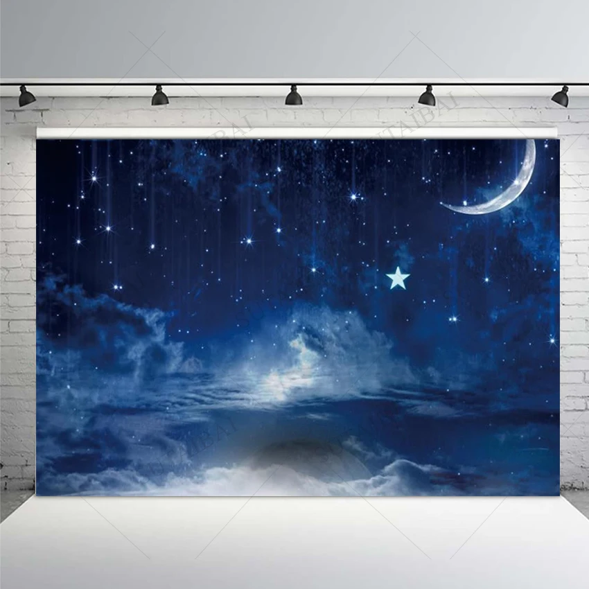 

Black Night Twinke Stars Poster Background Baby Showers Personalized Banner Newborn Creative Vinyl Cloth Photo Studio Photophone