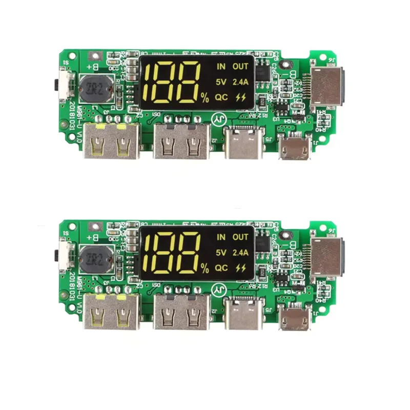 2 Stück 18650 Lithium-Batterie-Ladegerät 5V 2,4A Dual-USB-Leiterplatte Digitales LCD-Anzeigemodul mit Überladungs-, Tördelungs- und Kurzschluss-Schutz