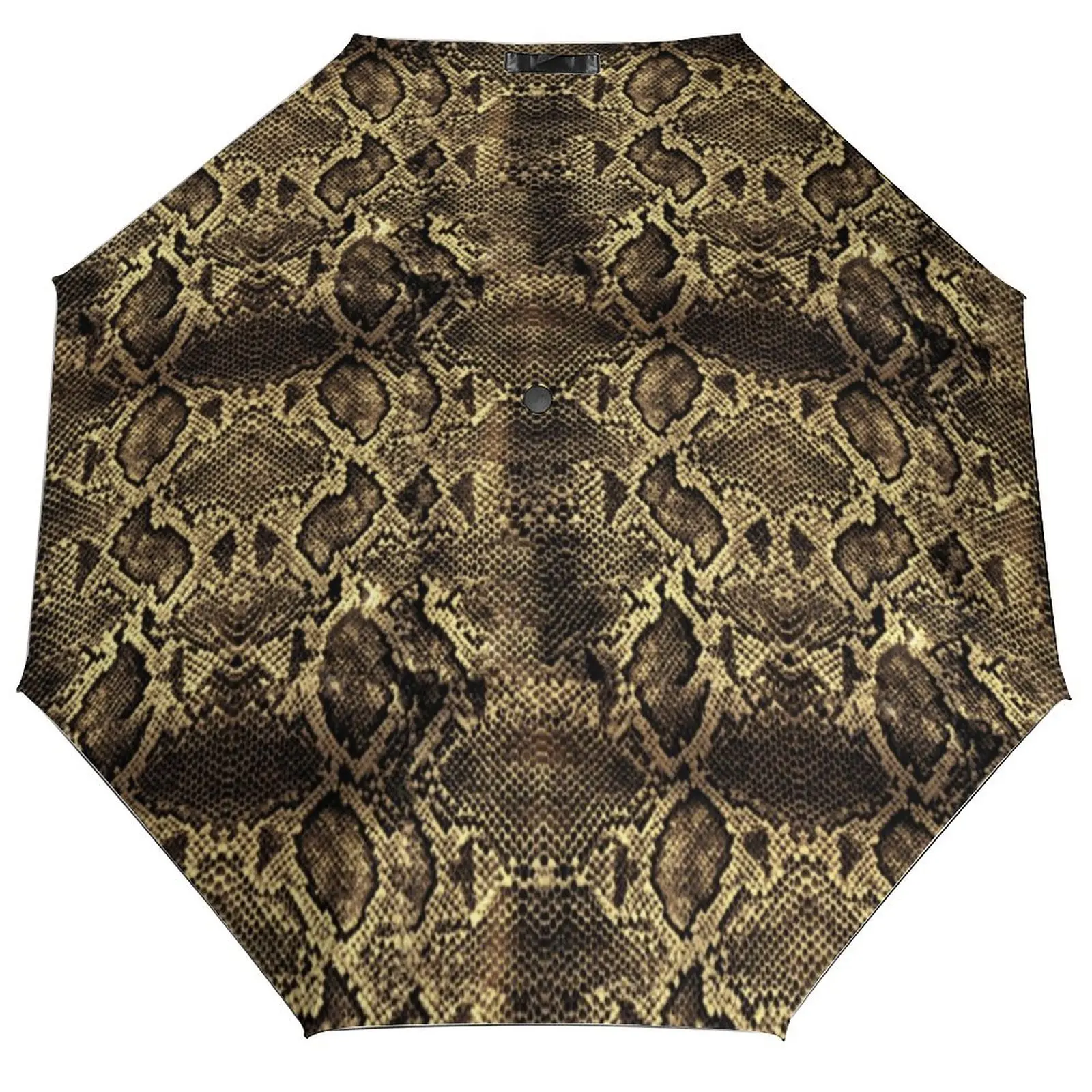 Snakeskin Umbrella Brown Snake Print Charm Portable Umbrella Painting Trekking Windshield Automatic Umbrella