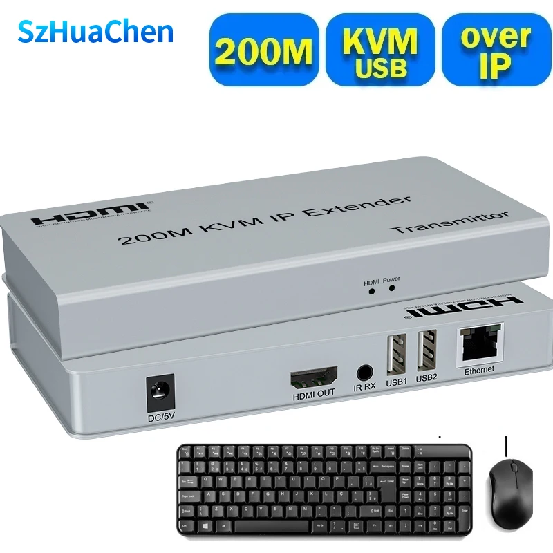 

200M HDMI KVM Extender over IP RJ45 cat5e/6 1080P HDMI USB KVM Ethernet Extender one to Many by Network Switch for PC DVR