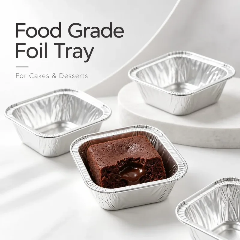 20PCS Disposable Square Aluminum Foil Trays Food Grade Baking Containers Foil Trays Cake Dessert Cookie Chocolate Kitchen