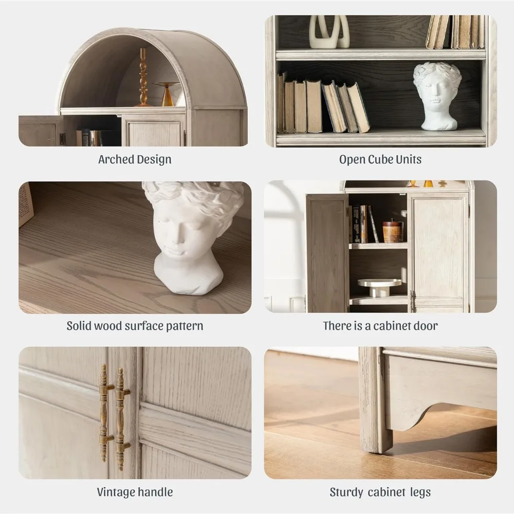 خزانة تخزين مقوسة من الخشب الصلب - قشرة خشبية طبيعية وطلاء مائي - عتيق بطول 71 بوصة وطول 5 طبقات #4