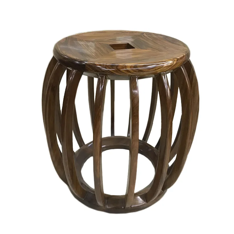 

New Chinese copper coin drum stool solid wood household all ebony