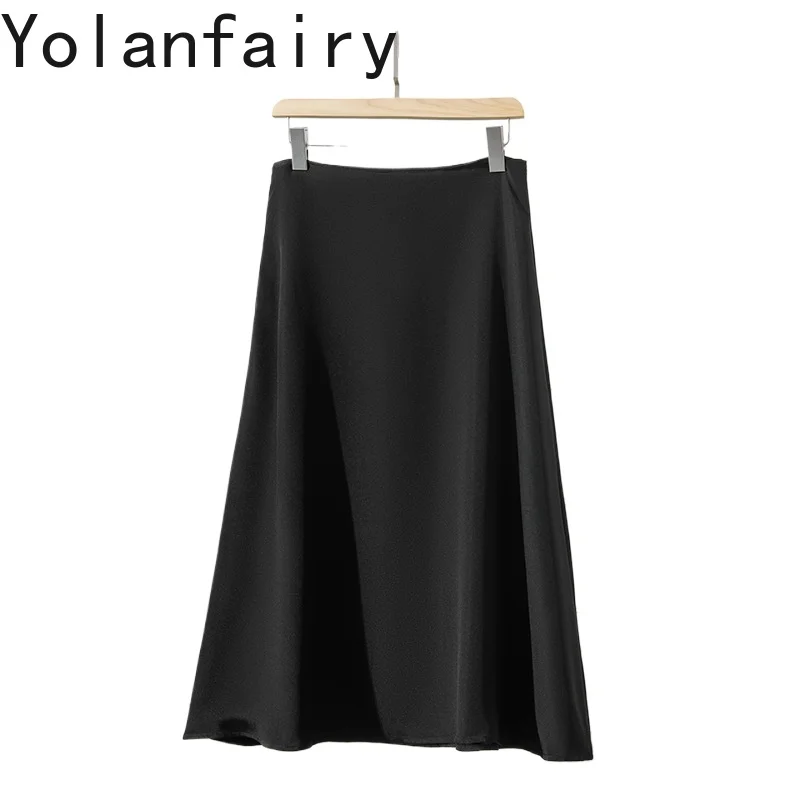 

YOLANFAIRY 93%Natural Mulberry Silk Skirts for Women Summer 2026 Solid Elegant Skirts Woman Clothing Korean Style Umbrella Skirt