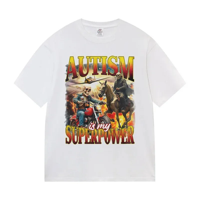 التوحد هو بلدي القوة العظمى القوطية نمط تي شيرت متعة عادية لطيف دراجة قصيرة الأكمام تي شيرت الصيف الجولة الرقبة تي شيرت
