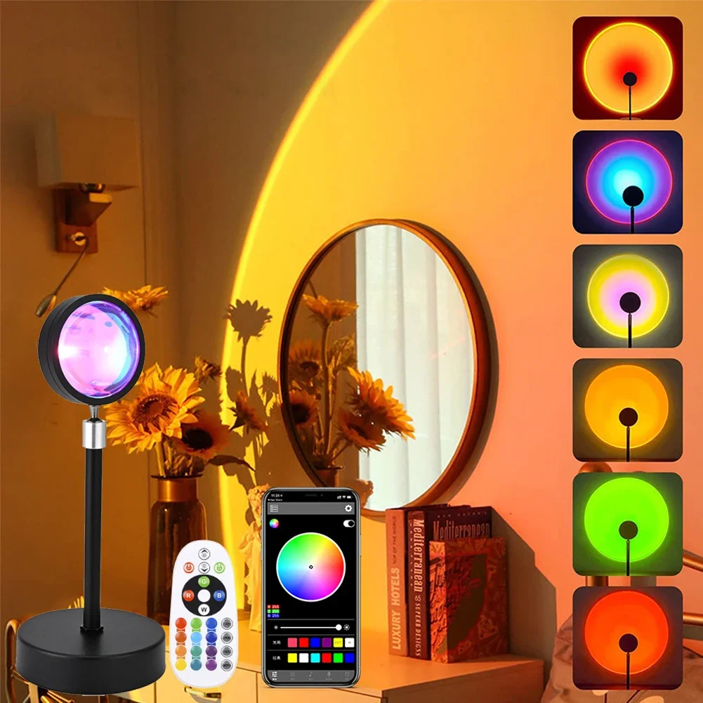 USB Sunset Projector Lamp Smart Bluetooth Night Light for Home Coffe shop Background Wall Decoration Atmosphere Table Lamp