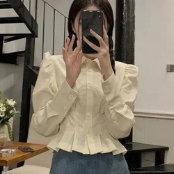 Lucyever-Chemises à manches bouffantes pour femmes, style preppy solide, chemisiers simples et doux, chemisiers populaires assortis, mode coréenne, JK, 2023