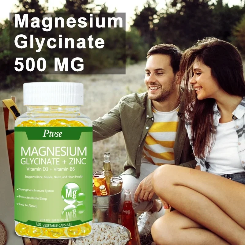 Magnesium glycinat 500mg Kapseln hohe Absorption mit Zink, Vitamin D3 B6 Unterstützung Dietery Ergänzung Stress & Angst Linderung