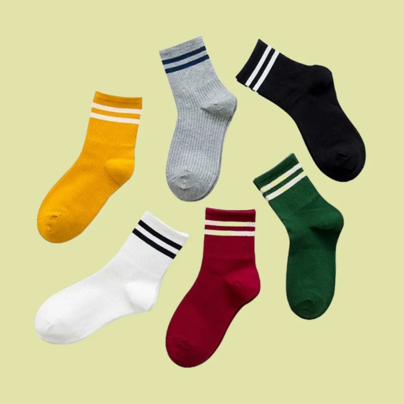 6/12 Pairs New High Quality Retro Mid-calf Casual Socks Two-bar Striped Mid-tube Socks Sports Leisure Double-bar Women's Socks