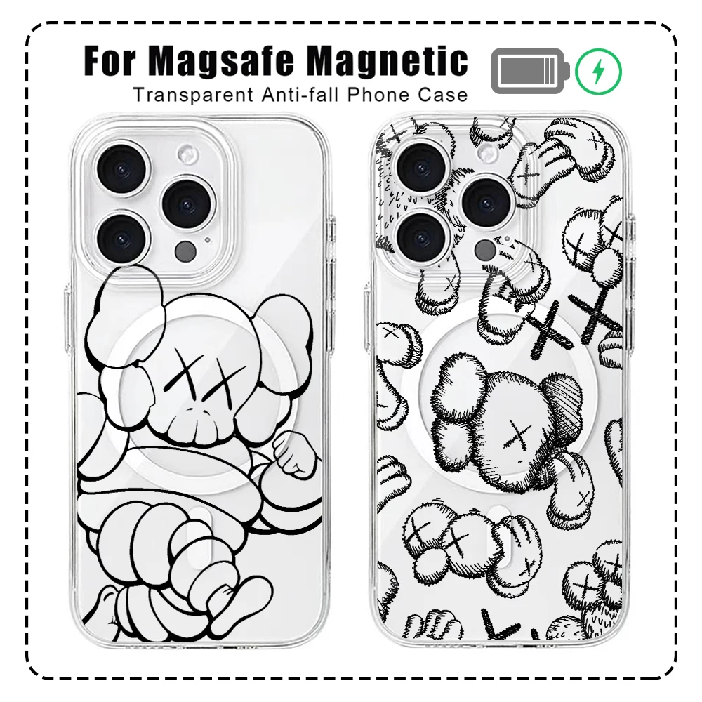 Магнитный чехол Cool Bear Bearbricks для телефона Magesafe для Samsung Galaxy S25 S24 S23 S22 S21 Ultra Plus 5G S20 FE, прозрачный чехол