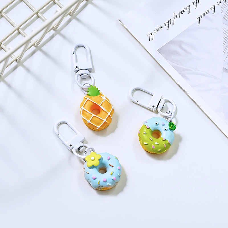 Cartoon Kawaii Simulation Food Donut Keychain For Women Girls Cute Car Key Rings Backpack Pendant Decoration Accessories Gifts