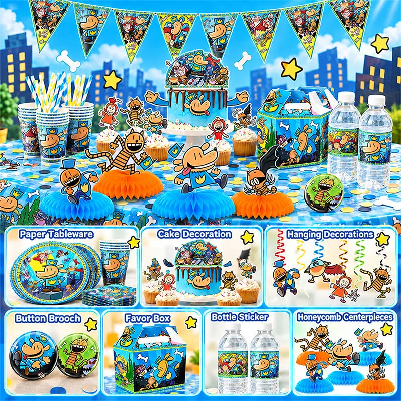 Cartoon Pattern Disposable Party Tableware Kit Paper Plates Cups Cake Flag  Brooch Honeycomb Birthday Party Supplies
