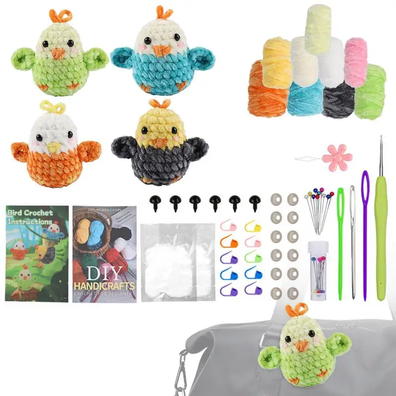 Kit de ganchillo para principiantes y niños, Kit de punto de pájaros, manualidades divertidas, práctico, para principiantes