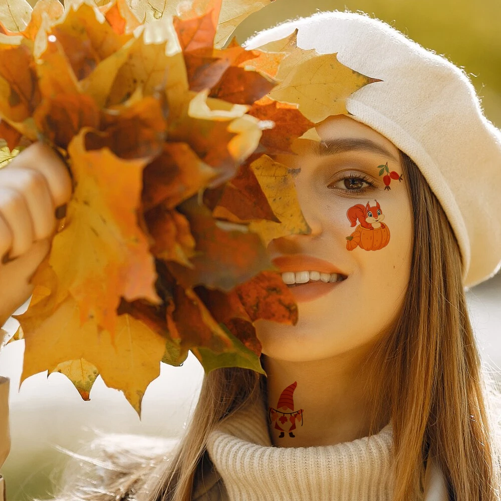 가을 임시 문신, 추수감사절 대량 방수 안전 문신 스티커, 가을 선물 가방 스터퍼를 위한 최고의 선택