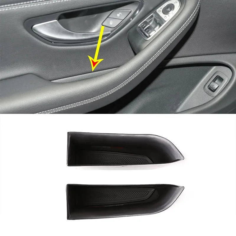 

For Mercedes-Benz C-Class Coupe 2014-2021 ABS Plastic Black Car Door Storage Box Cell phone Box Sundries Box Car Accessories