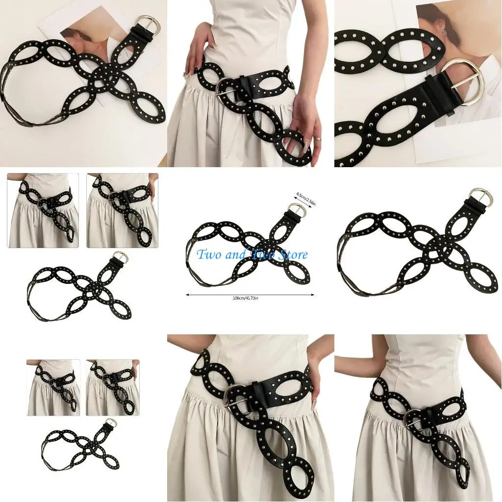 

HX6F Hollow Out Pin Buckle Belts PU Leather Belt Adult Adjustable Decorative Belt