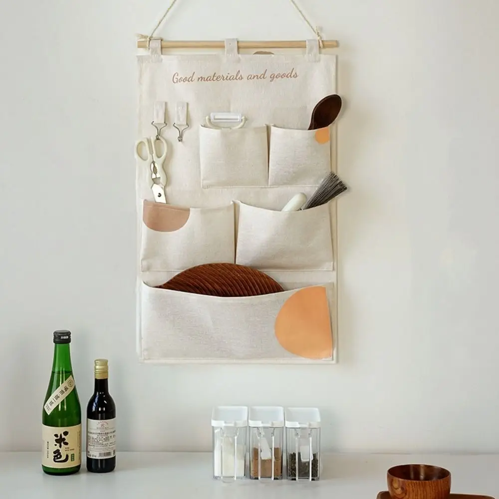 Bolsa de almacenamiento para colgar en la pared con 5/12 bolsillos, bolsas de mano multifuncionales para puerta de estilo nórdico, adornos de lino y algodón, bolsa para puerta