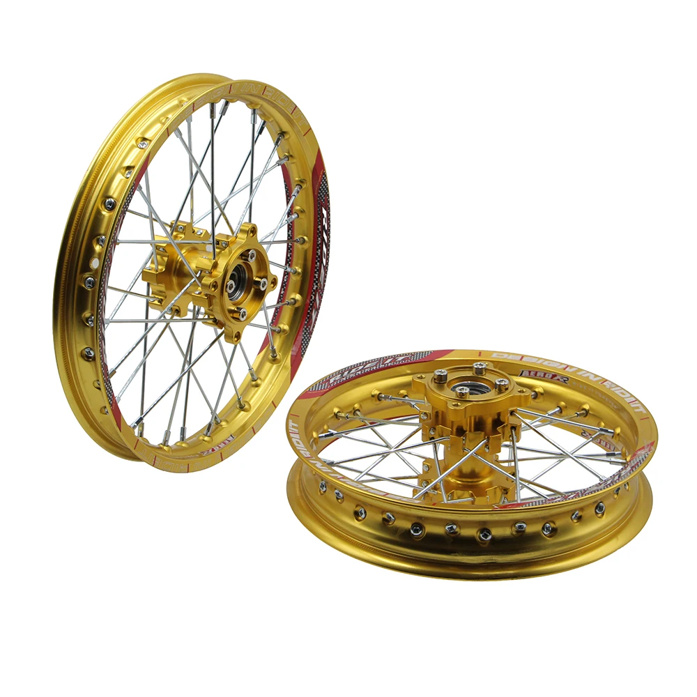 Dirt Pit bike 12/14 inch gold 15mm Front 1.40x14 Rear 1.85x12 inch aluminium Wheel Rim with CNC Hub For KAYO HR-160cc TY150CC