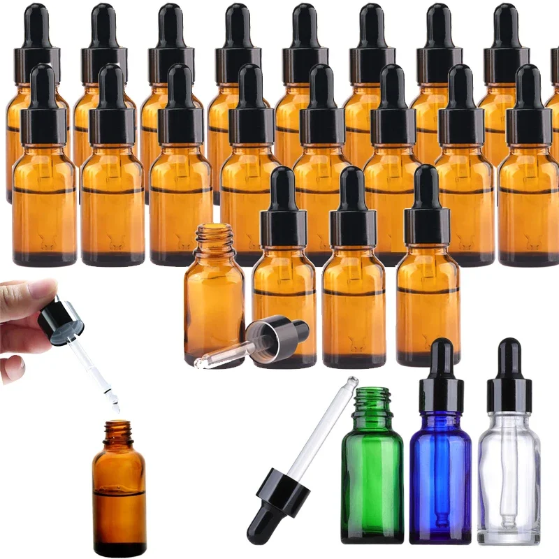 

10Pcs 5ml-100ml Empty Glass Dropper Bottles Leakproof Tincture Vials Travel Sample Containers w/ Glass Droppers For Liquids Oils