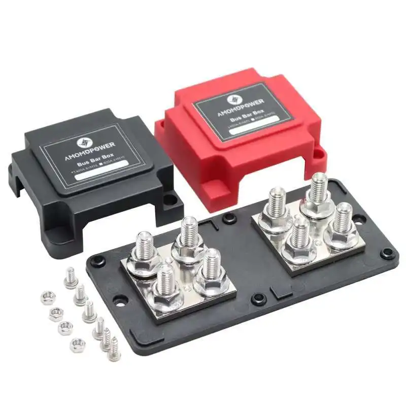 4 สตั๊ด M10 300A Heavy Duty ไฟฟ้าทองแดงยืดหยุ่น Bus Bar Power Distribution Terminal Block พร้อมฝาครอบแผ่นแบบถอดได้