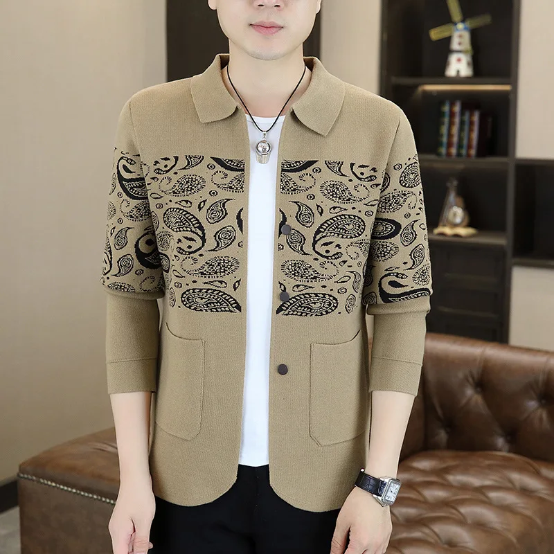 

Jacquard Knitted Men’s Cardigan,Luxury Paisley Slim-Fit Sweater for Man,Casual Stylish Man Clothing