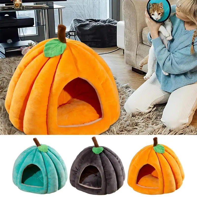 Winter Cat House Semi Enclosed Pet Cat Nest Pumpkin shape Dog Kennel Halloween kitten warm Cave Bed indoor pet supplies