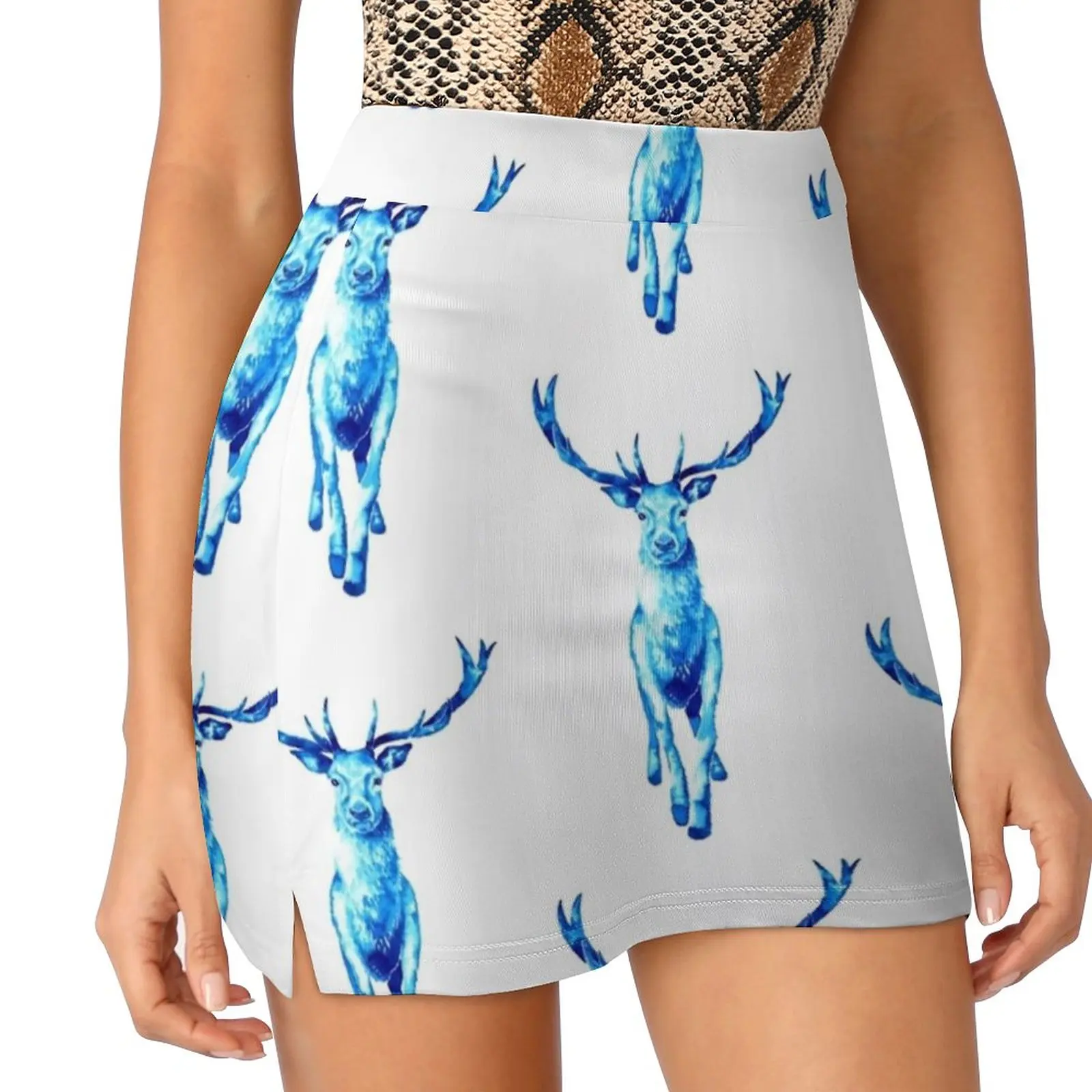 Majestic Blue Stag Skirts Woman Fashion 2022 Pant Skirt Mini Skirts Office Short Skirt Blue Stag Animal Wildlife Exmoor