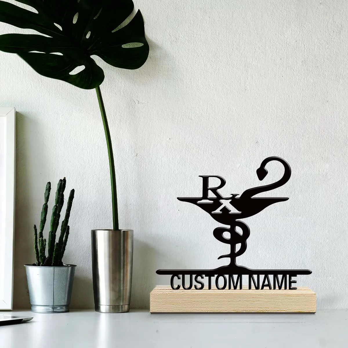 1pc Interesting Metal Desktop Decoration Custom Content Equipped with A Wooden Base Holiday Gifts for Family and Friends