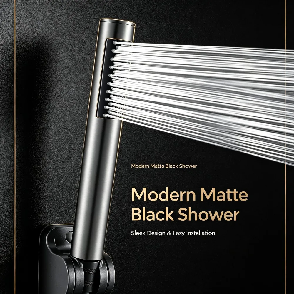 Black Silver Handheld Shower Head ABS High-Quality Bathroom Shower Head with High-Pressure Polished Surface Rust Prevention