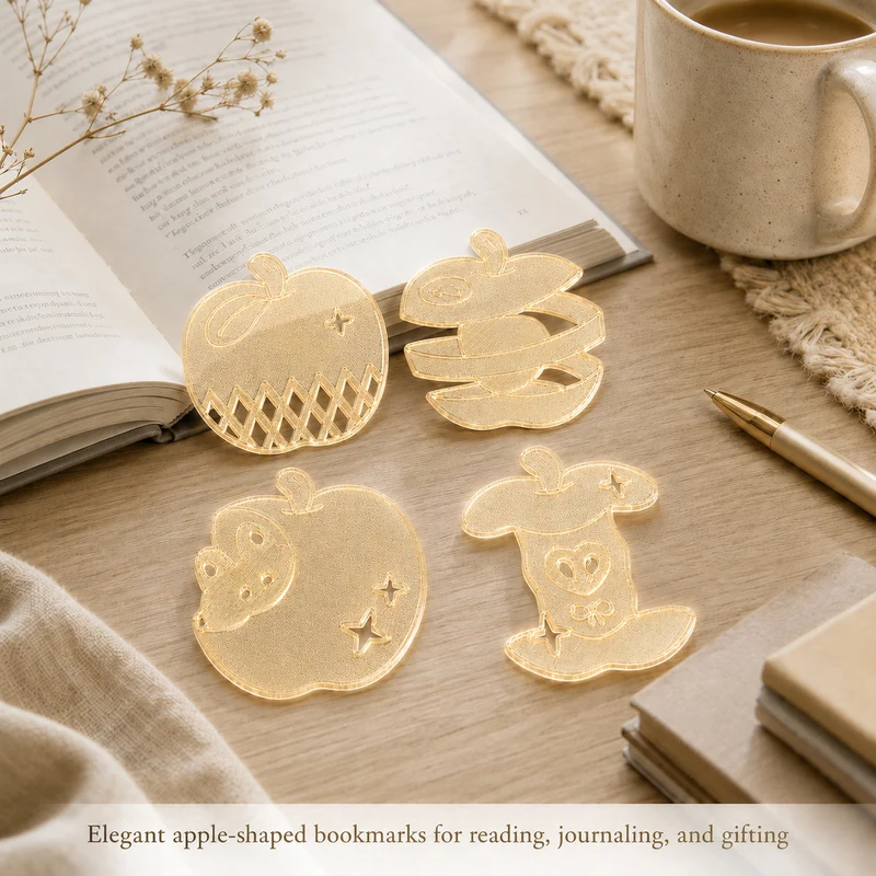 4Pcs/set Cute Apple Bookmarks Hollow 3D Printed Semi Transparent Page Markers for Books and Journals