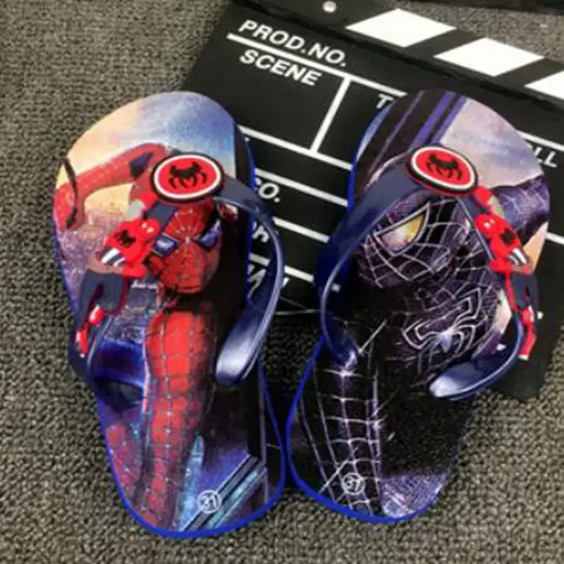 Spiderman Slippers For Boys Summer Girls Sandals Flip Flops Baby Kids Cartoon Captain America Beach Shoes Toddler Shoes Blue Red