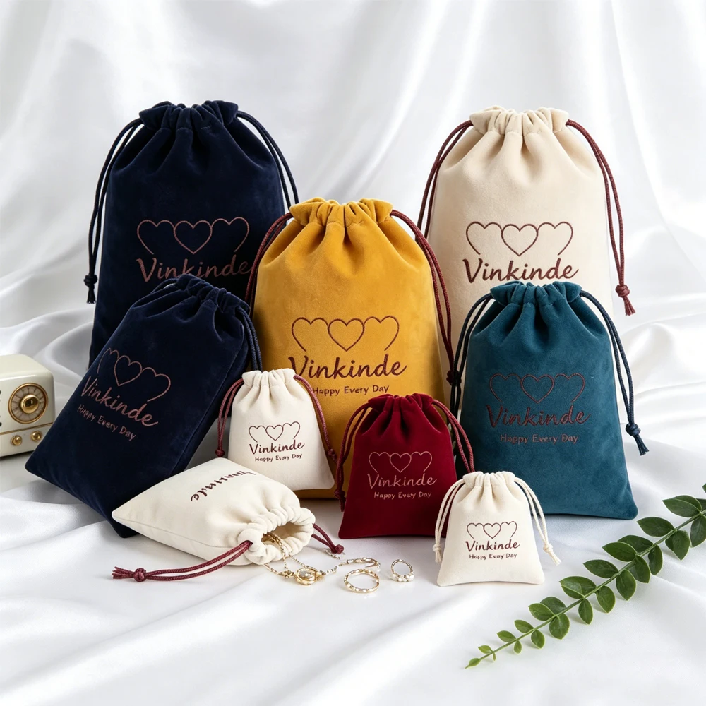 

50Pcs Custom Logo Debossed Burgundy Velvet Bags Drawstring Jewelry Pouch Brooch Oil Key Earrings Ring Cosmetic Packing Gift Bag