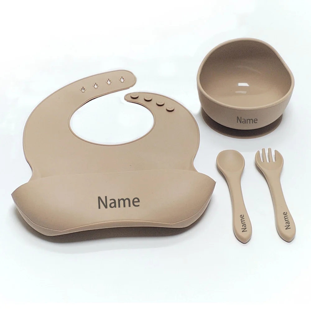 اسم مجاني الطباعة وجبة الأطفال السلطانية شوكة ملعقة مريلة مادة السيليكون هدية صبي فتاة #2