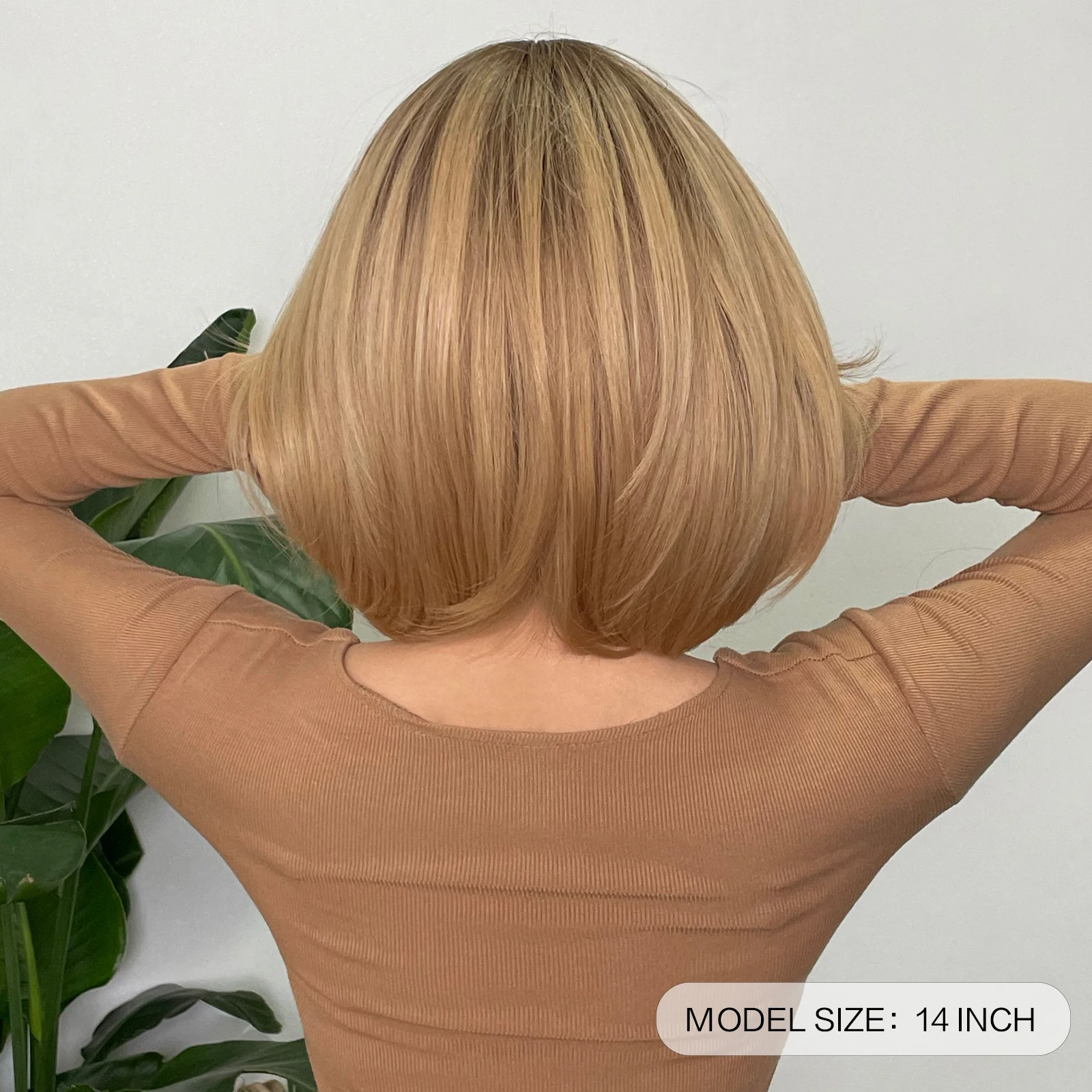 Krótkie proste Ombre brązowe syntetyczne blond peruki z Bangs dla kobiet bobo fryzura Cosplay żaroodporne naturalne włosy peruki