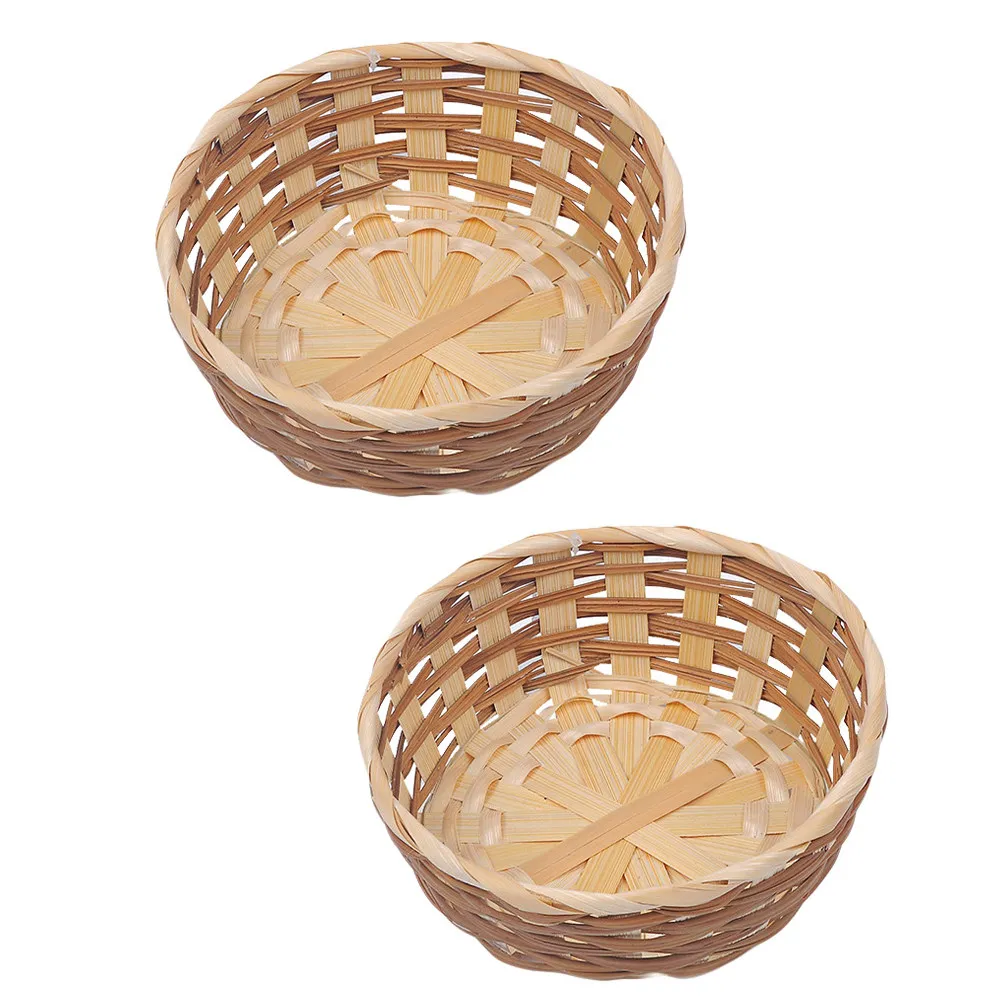 2Pcs Bamboo Fruit Baskets Handwoven Eco Friendly Food Serving Storage Containers Assorted Colors for Picnic Kitchen Party Dining
