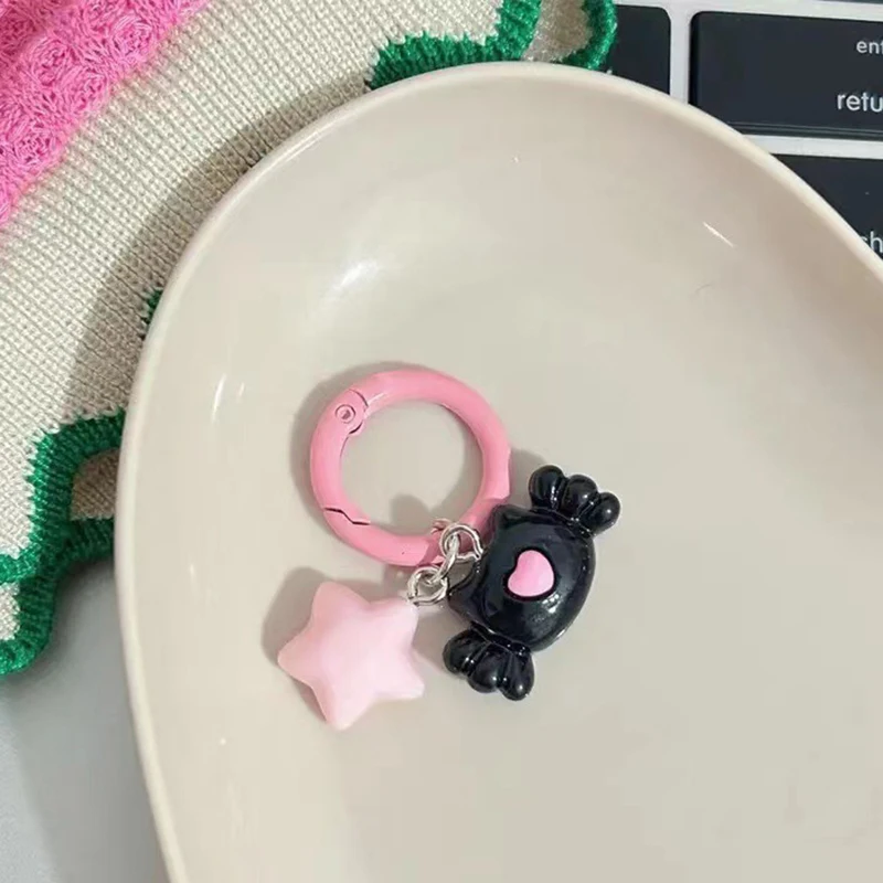 1 buah liontin kunci mobil gantungan kunci bintang hitam kucing keren manis untuk wanita anak perempuan casing Earphone aksesori Resin dekorasi DIY