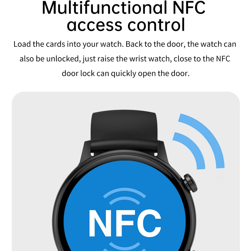 Smart Watch AMOLED Screen Blue Tooth Call NFC Heartrate Blood Pressure Oxygen Waterproof Voice Assistant Sports Women Smartwatch