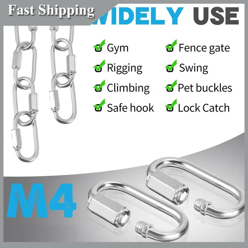 

A91P 50 Pcs Stainless Steel Quick Chain Link M3.5, 1.45 Inch, 174Lbs D Shape Locking Chain Hooks Chain Link Connector