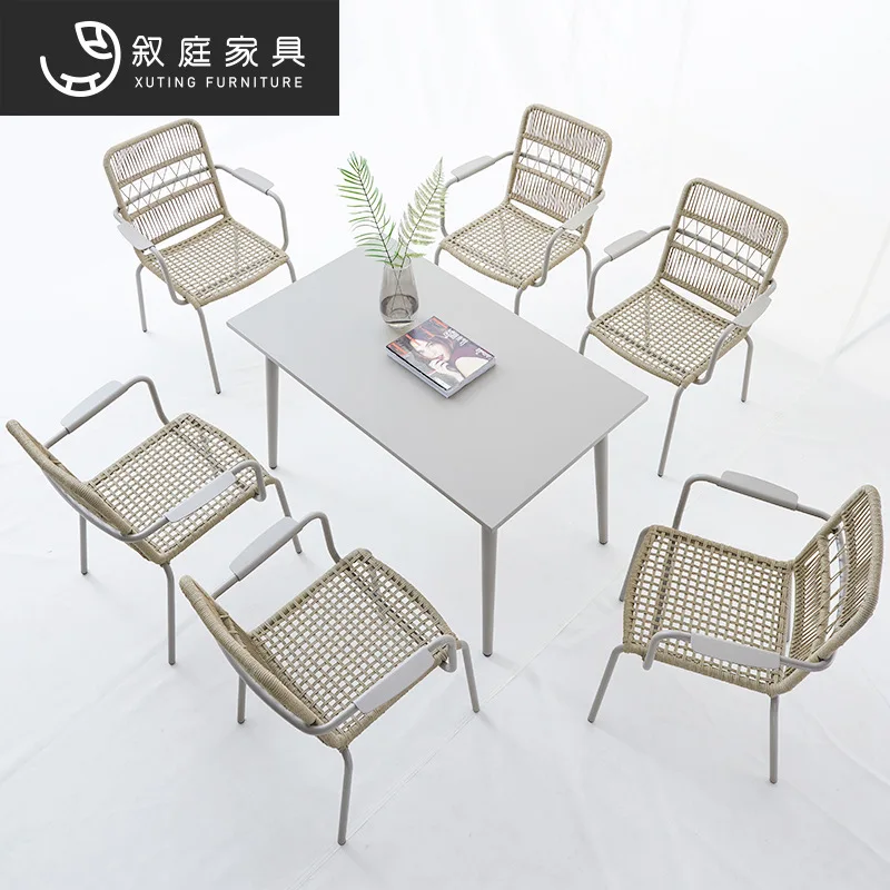Outdoor Nordic table and chair courtyard rattan chair three five-piece combination outdoor garden terrace balcony scenic spot le