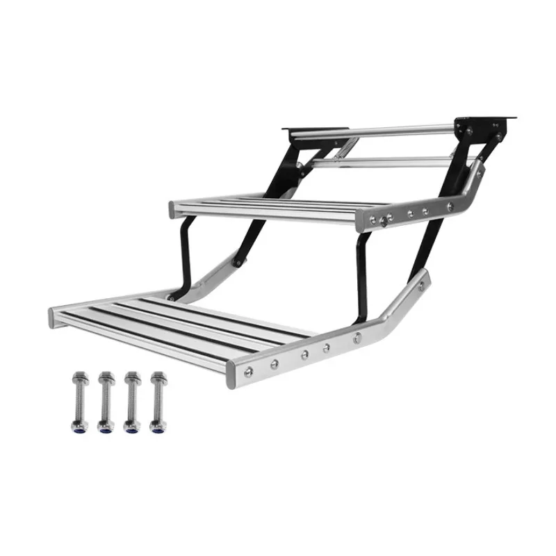 RV single-layer manual stepping anti-skid aluminum alloy pedal with LED light manual shrinkage RV folding steps anti-skid