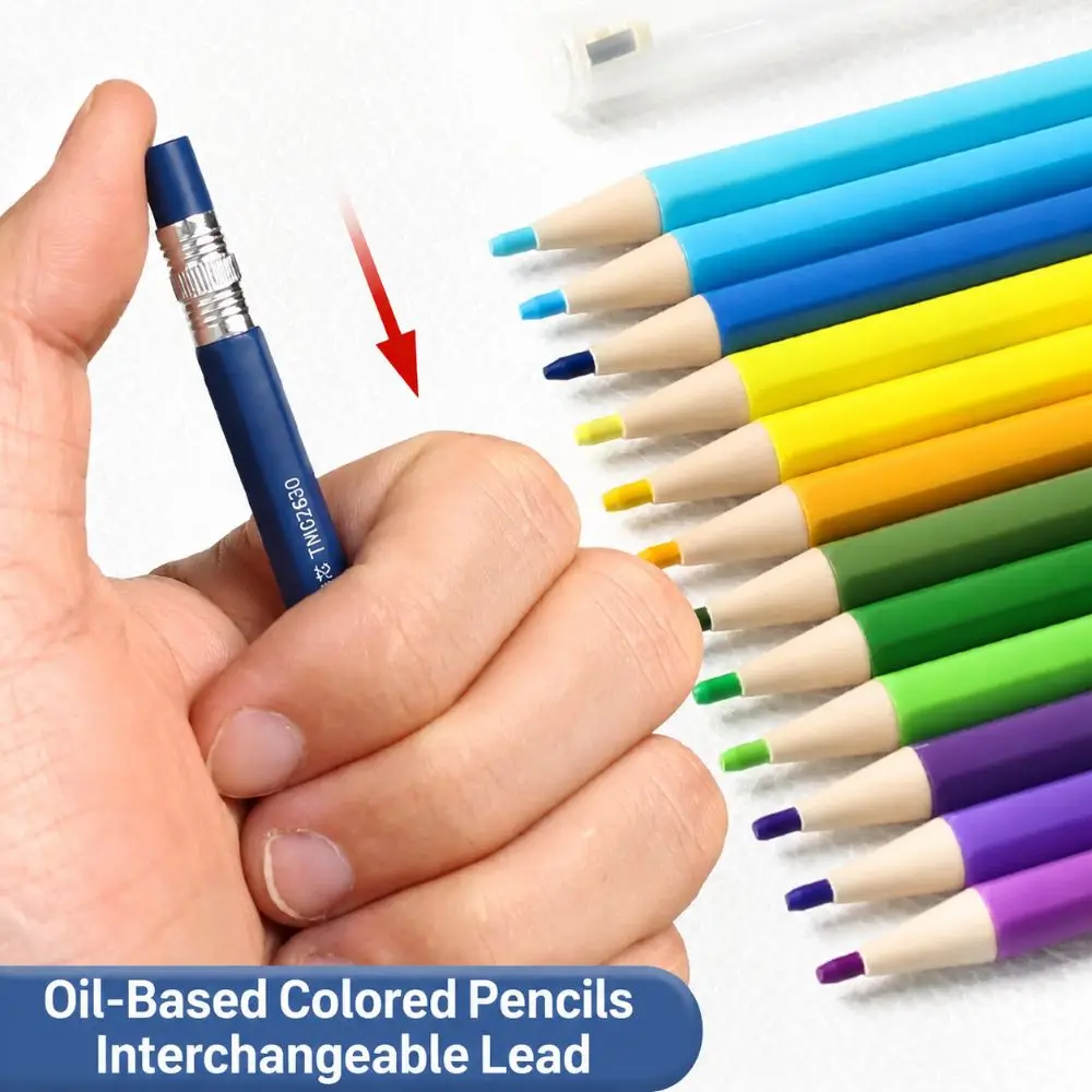 12/18/24/36 Colors Retractable Colored Mechanical Pencils Hexagonal Barrel Refillable Coloring Pencils Oil-Based Drawing Pencils